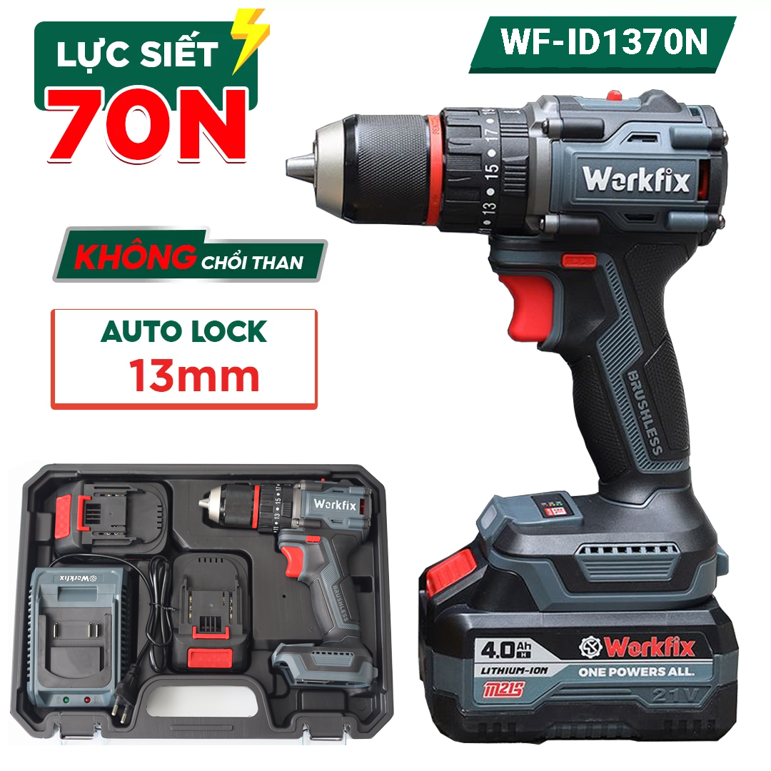 Máy khoan pin Workfix WF-ID1370N (70N.m) - Đầu kẹp 13mm, 2 Pin 10 Cell - image 1