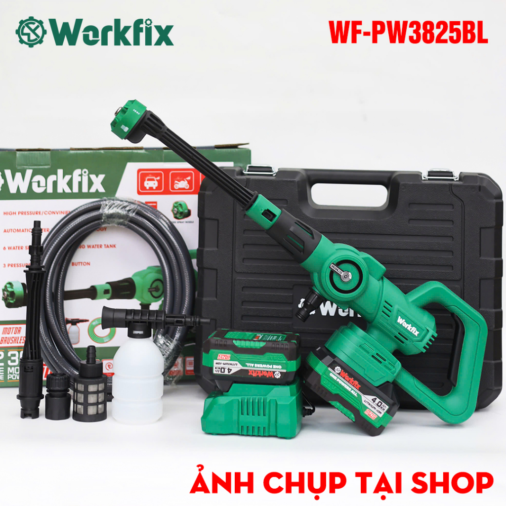 Máy rửa xe cao áp pin Workfix WF-PW3825BL (60 Bar) - Vòi phun 6 chế độ - image 1